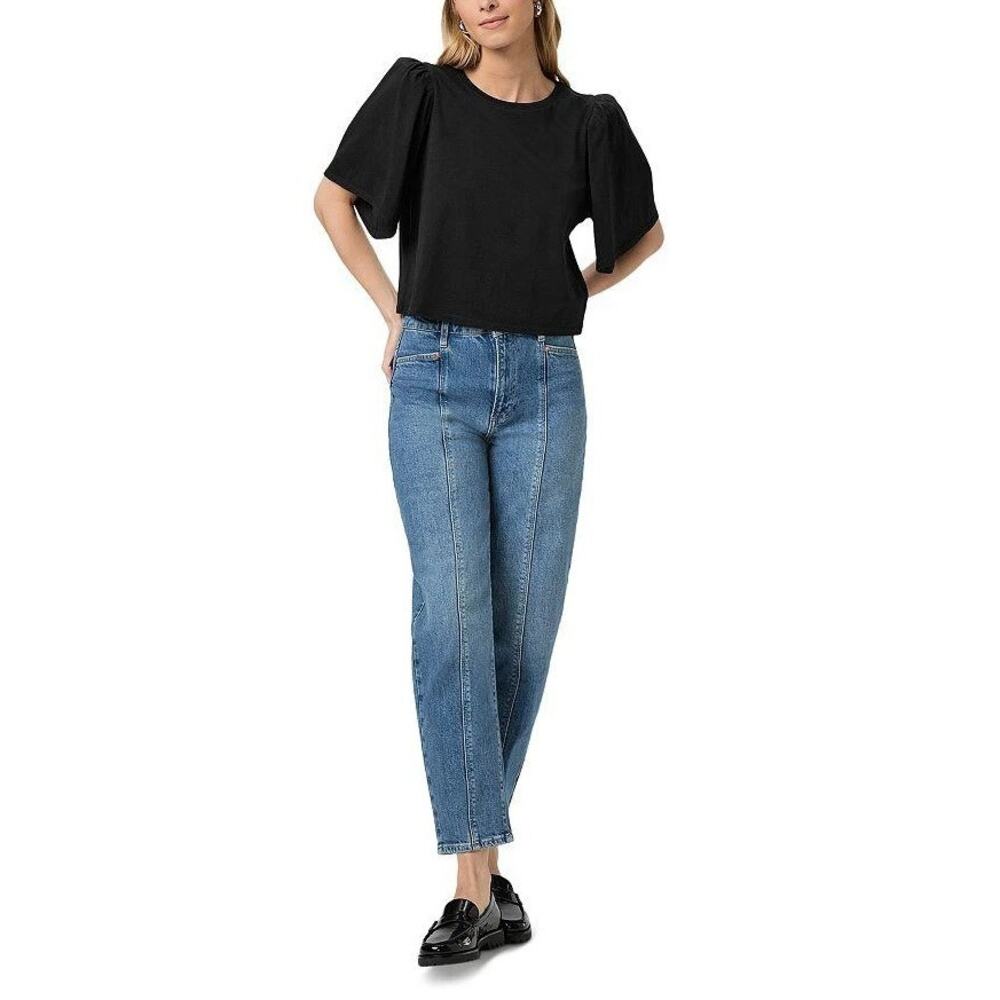 Paige Women Black Cotton Knit Sigrid Casual Party Short Flare Sleeves Tee Size L - Picture 4 of 7